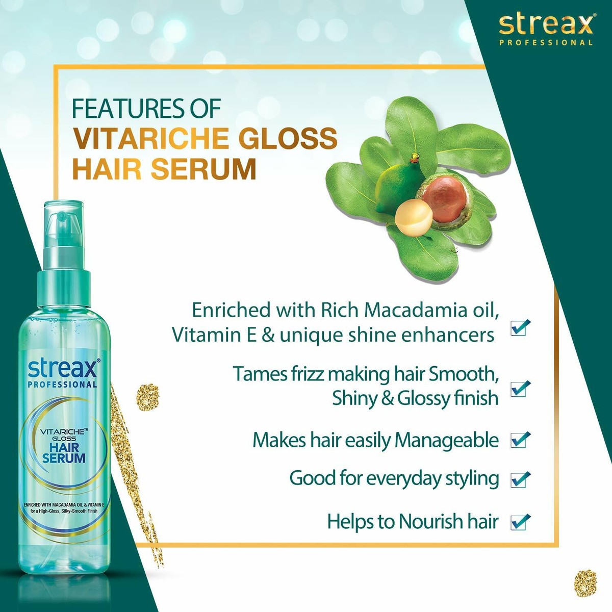 Streax Professional Vitariche Gloss Hair Serum 45ml - Image 2