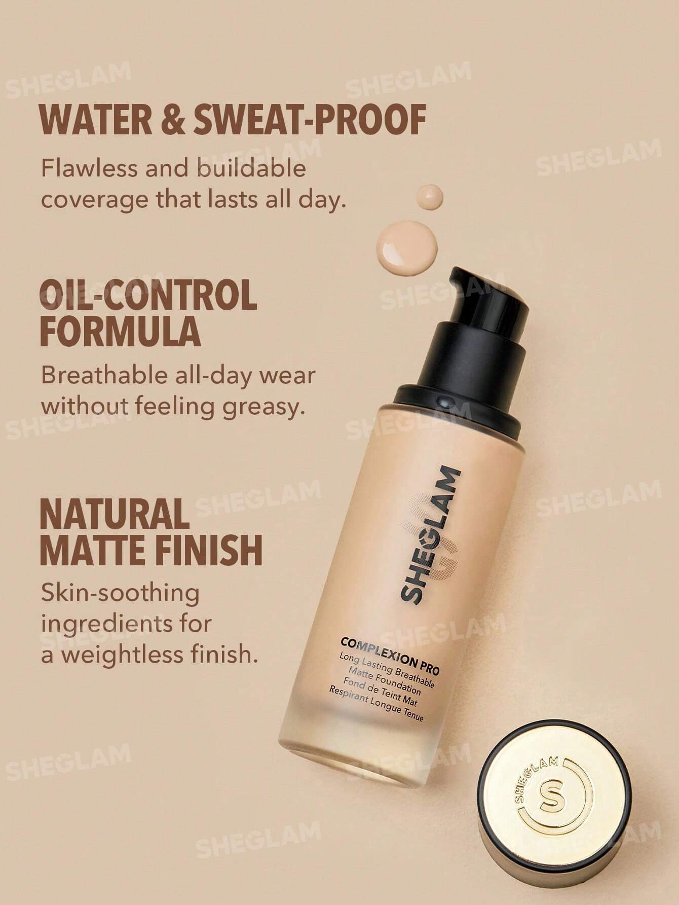 Sheglam Complexion Pro Long Lasting Breathable Matte Foundation - Golden - Image 2