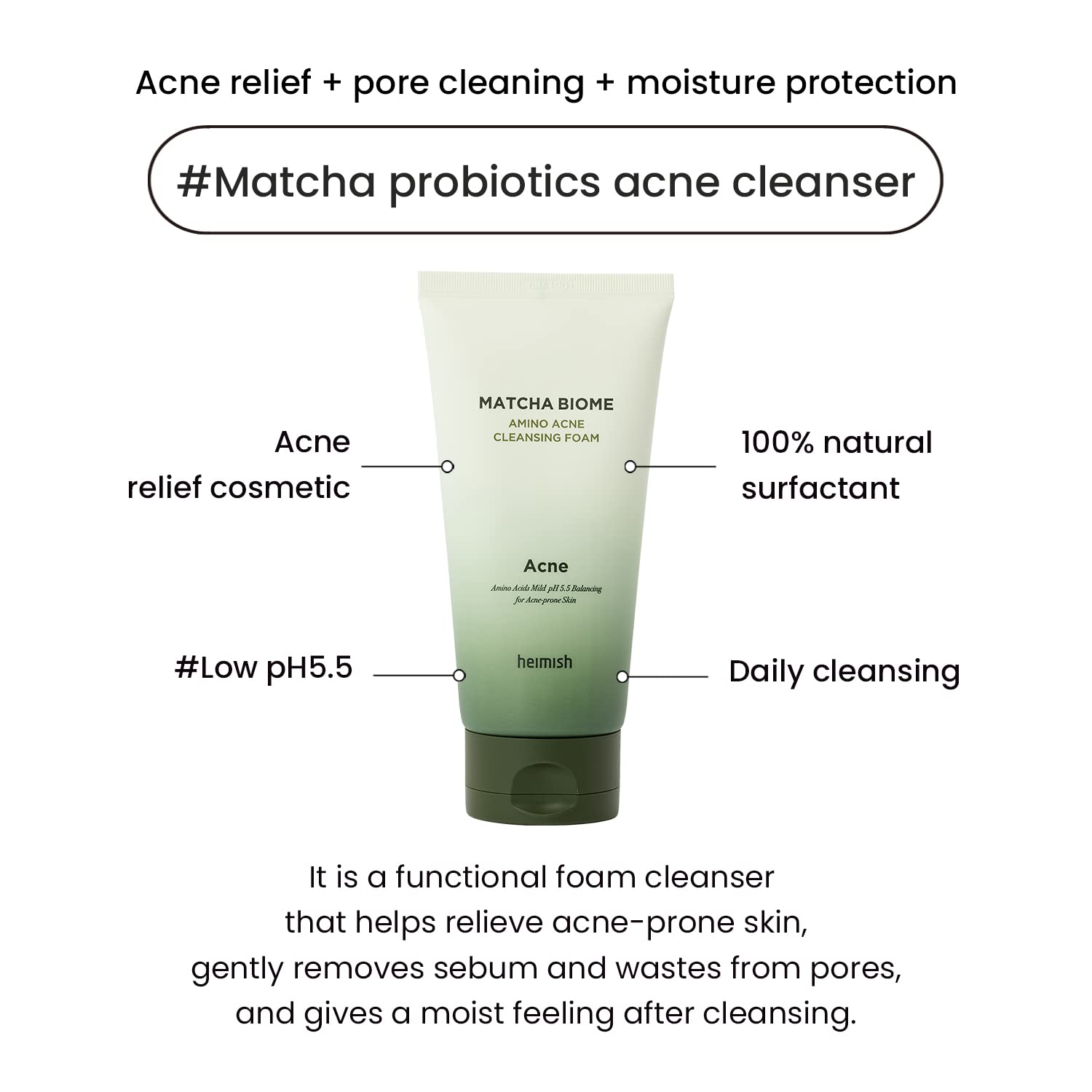 Heimish Matcha Biome Amino Acne Cleansing Foam 150ml - Image 5