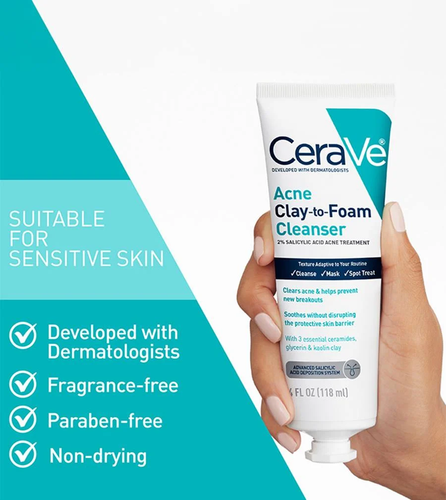 CeraVe Acne Clay-to-Foam Cleanser 118ml - Image 2